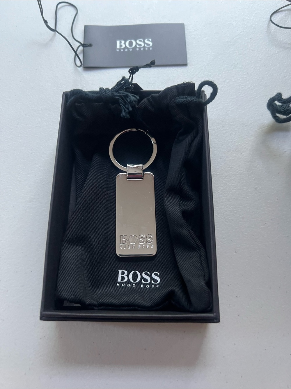 Boss Silver Rectangular Logo Keyring - Picture 2 of 4
